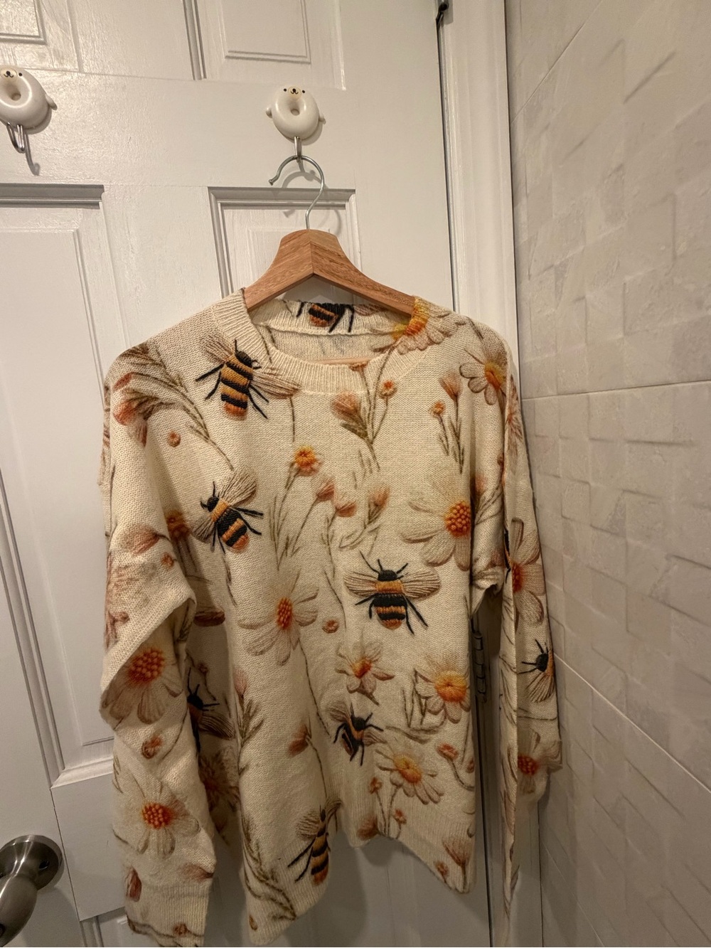 Cream Floral Bee Crewneck Sweater